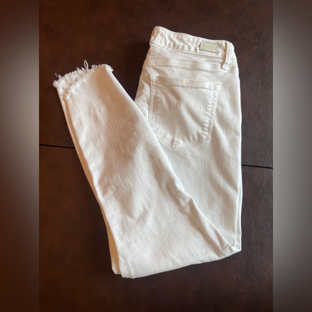 PAIGE Verdugo white denim Cropped White Jeans with Frayed Hem 30